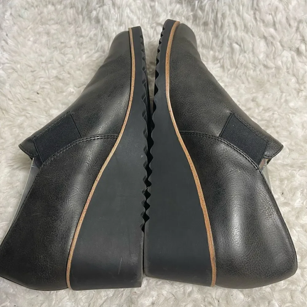 Life Stride Zora Wedge Slip On Shoes Gray/Brown Faux Leather SZ9.5M